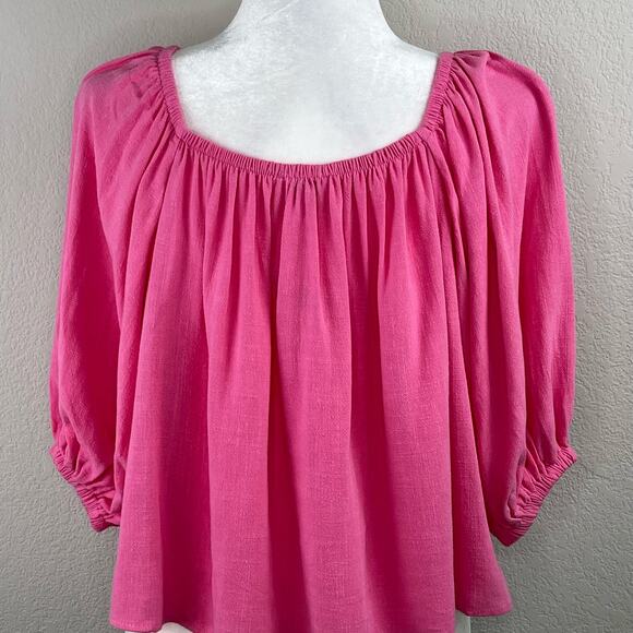 Topshop Pink Linen Blend Square Neck 3/4 Sleeve Summer Swing Top 6/Medium NWT - Picture 7 of 10